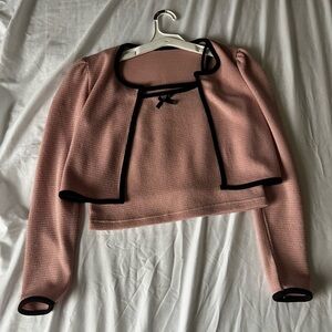 Pink Cropped Cardigan & Matching Tank with Black Trim